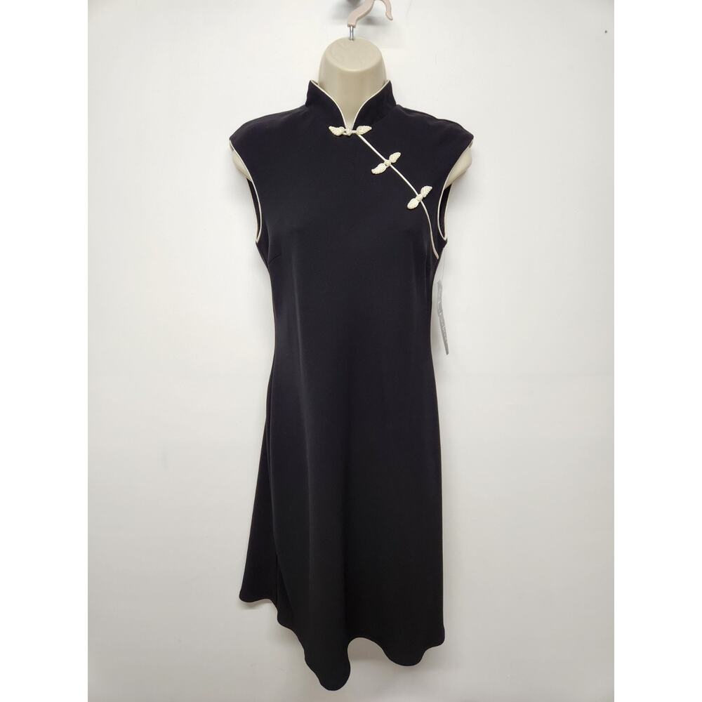 Vintage S.L. Fashions Women's Sleeveless Black Asian Inspired Shift Dress, Sz 6